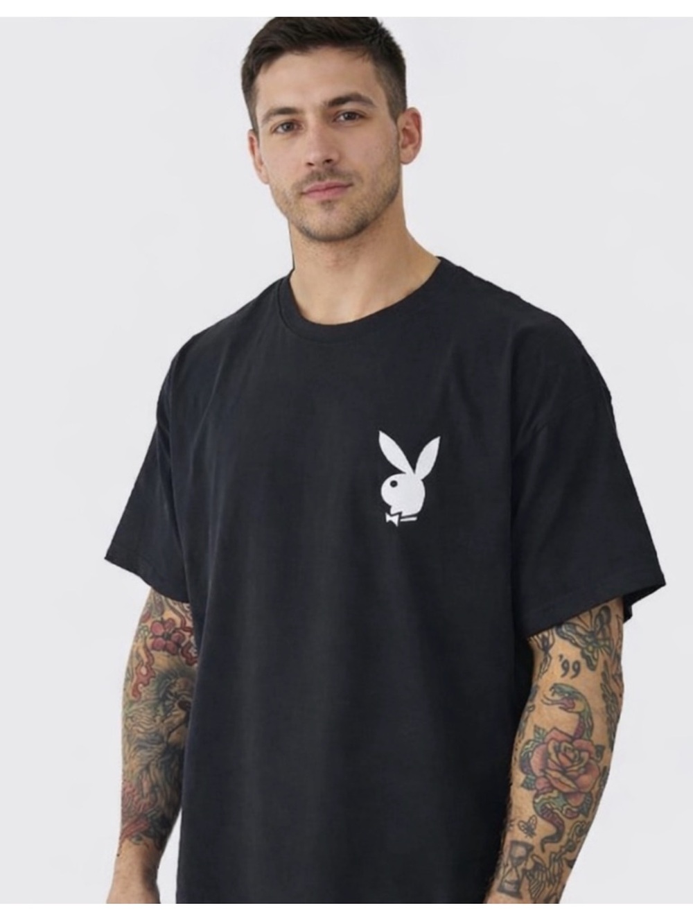 PLAYBOY Black Tee with White Bunny Chest Logo
